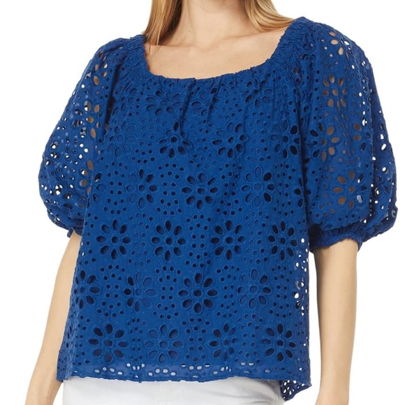 Lilly Pulitzer Kerrigan Elbow Sleeve Eyelet Top - Picture 1 of 6